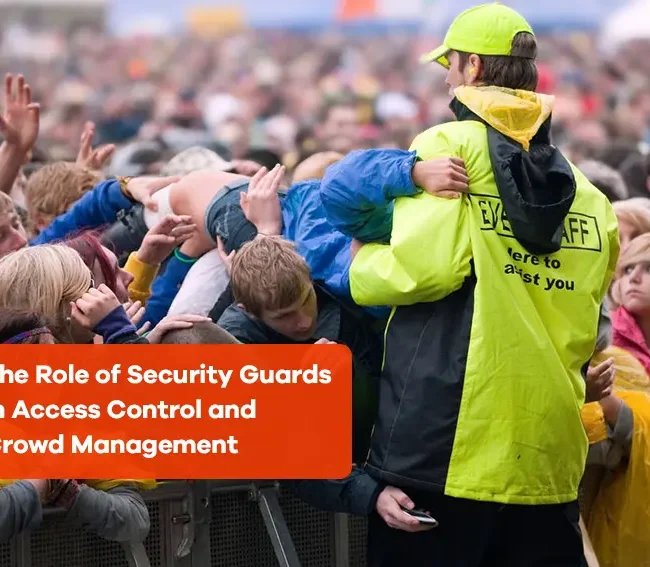 Guard Mark Security guard managing a large crowd at an outdoor event, highlighting access control and crowd management.