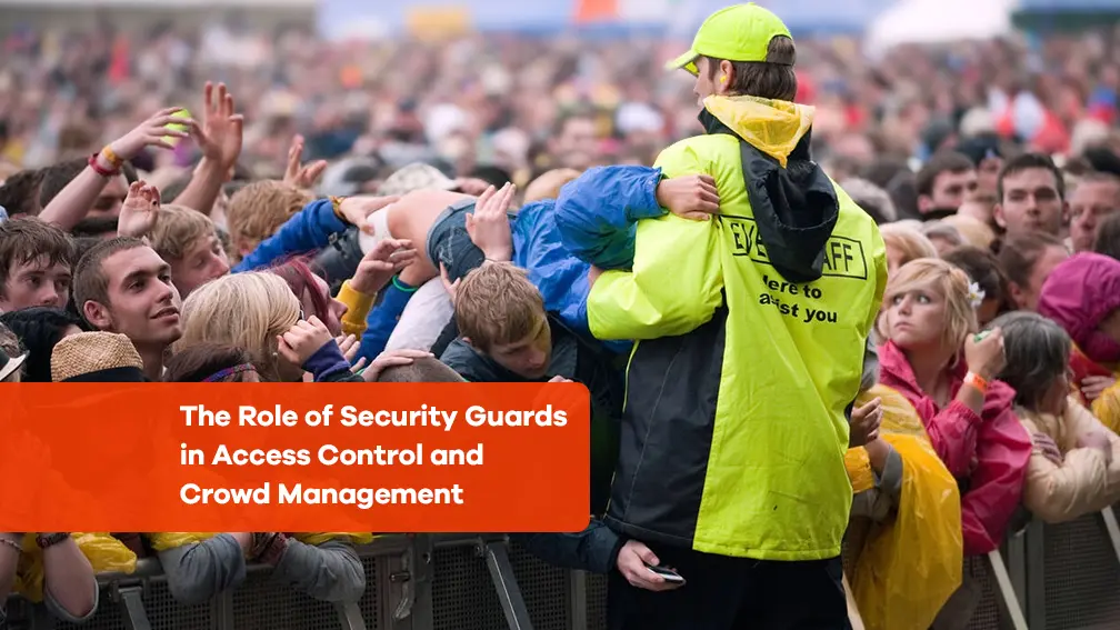 Guard Mark Security guard managing a large crowd at an outdoor event, highlighting access control and crowd management.
